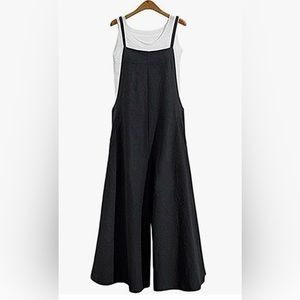 Black oversized linen overalls
